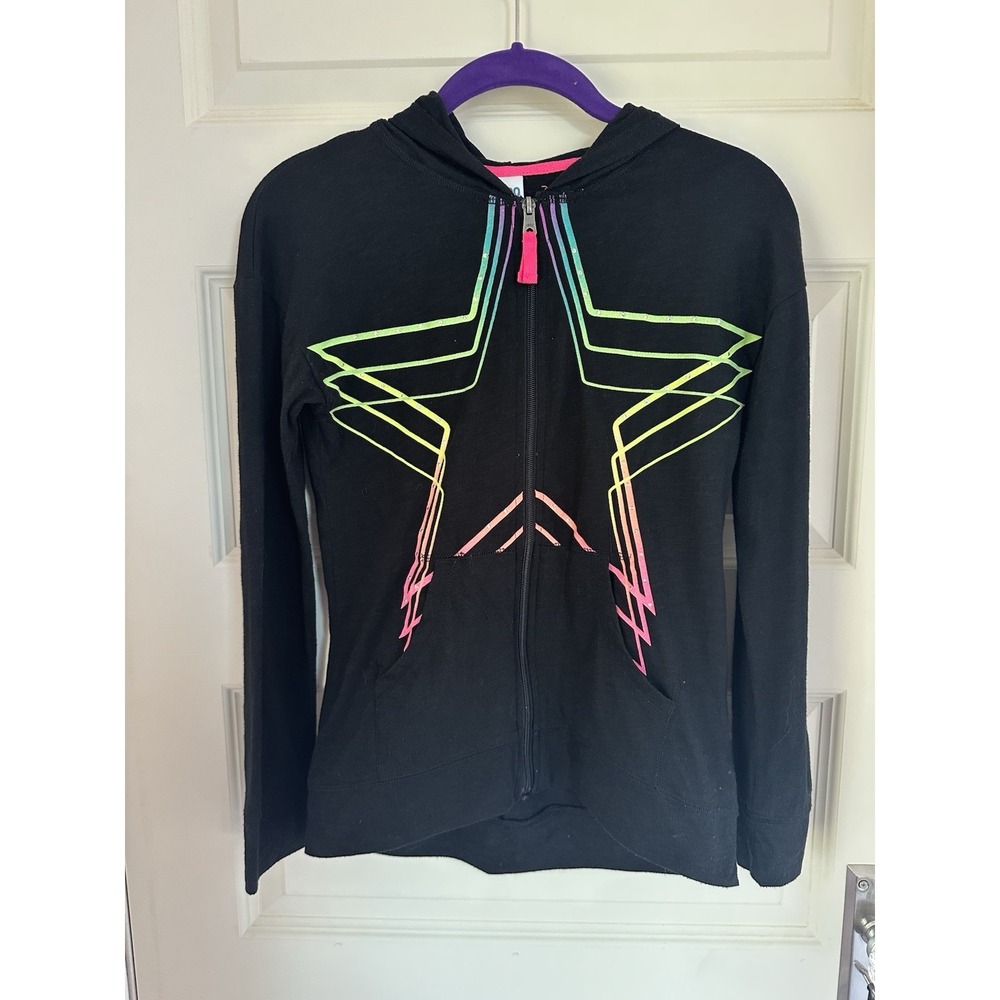 Target Circo Zip Up Hoodie Girls L 10/12 Black Neon Star Jacket Retro